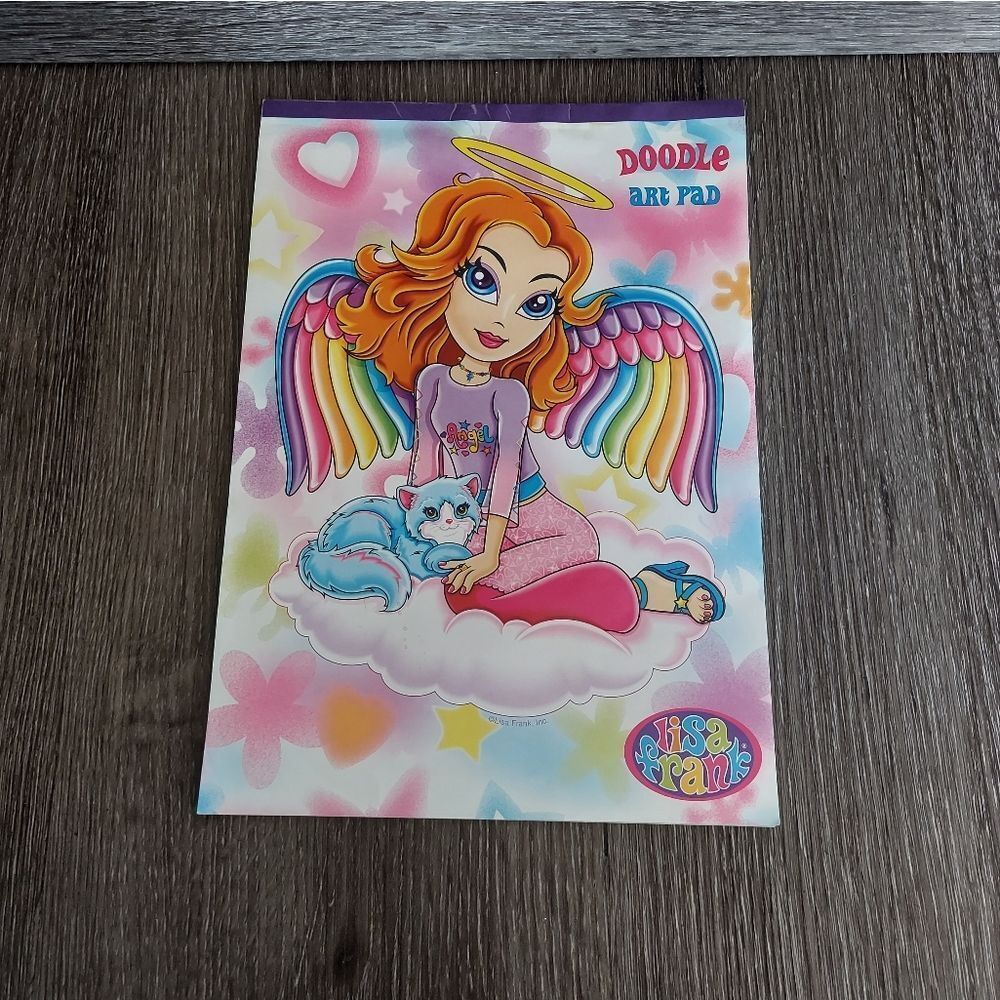 Vintage LISA FRANK Doodle Art Pad Girl Rainbow Angel